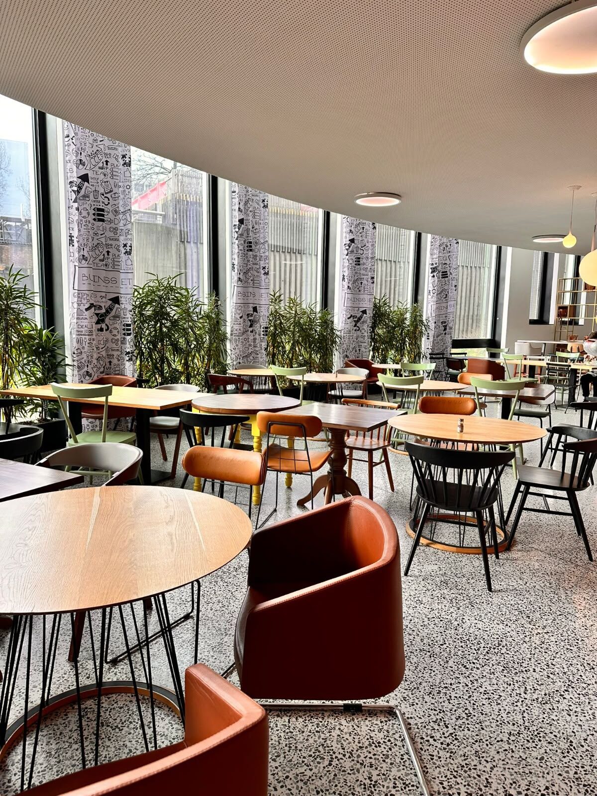Colourful campus café and social space